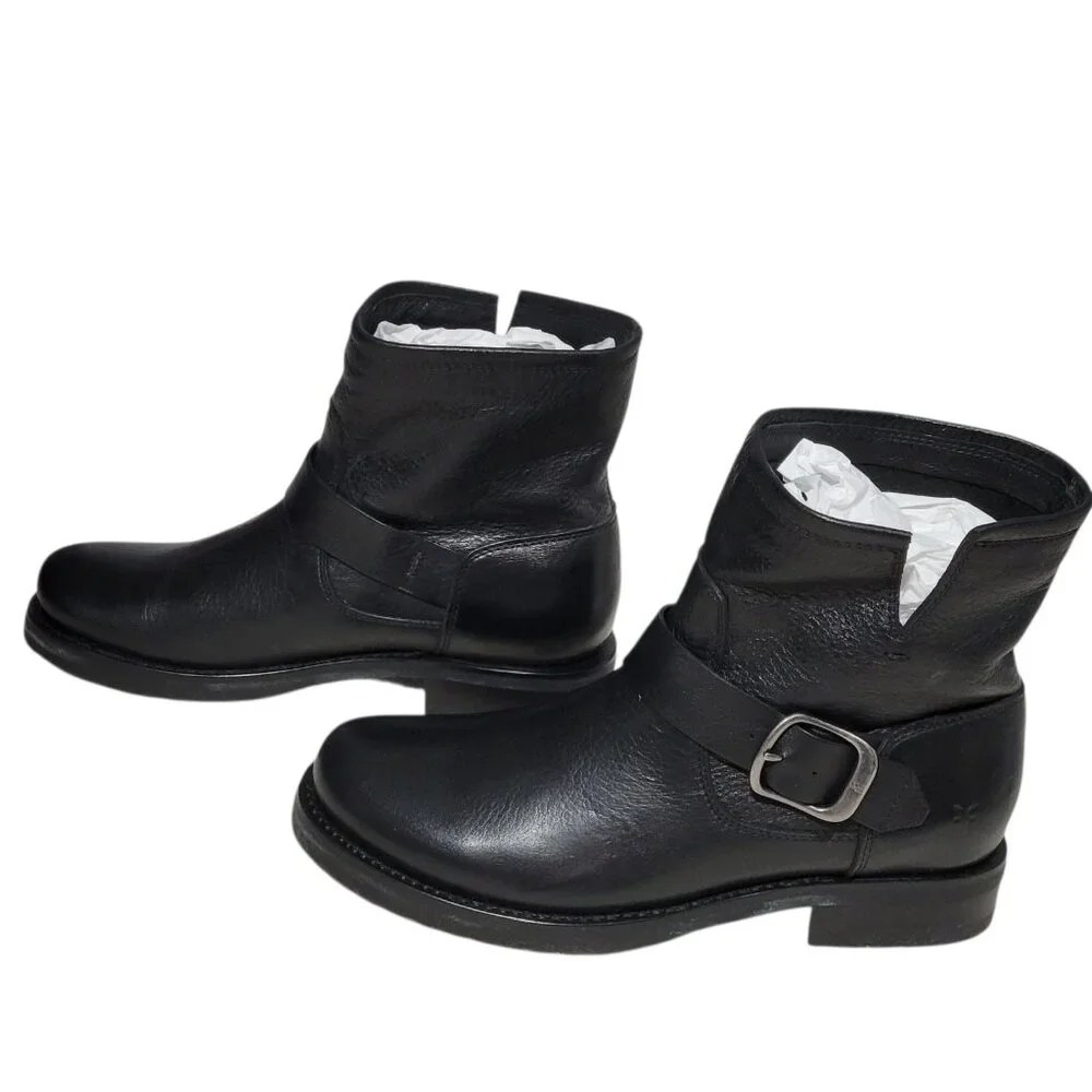 Frye Company Veronica Bootie Women Size 7 B Black Leather Buckle Moto Grunge NEW
